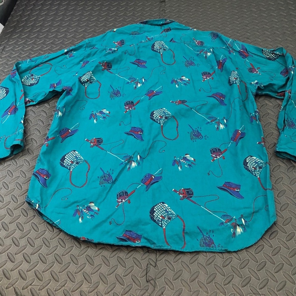 Gap Button Down Shirt‎ Mens XL Teal Vintage Fly Fishing Print Cotton Long Sleeve - Picture 8 of 9